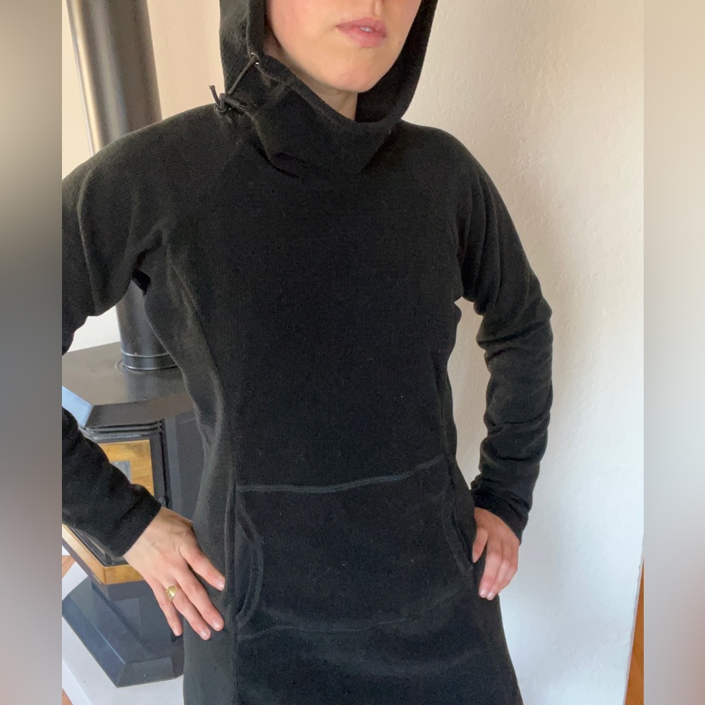 Melanzana Micro Grid Hoodie Dress, black, size medium